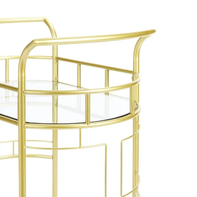 Bar Cart with Matte Gold Metal Finish, 2-Tiers