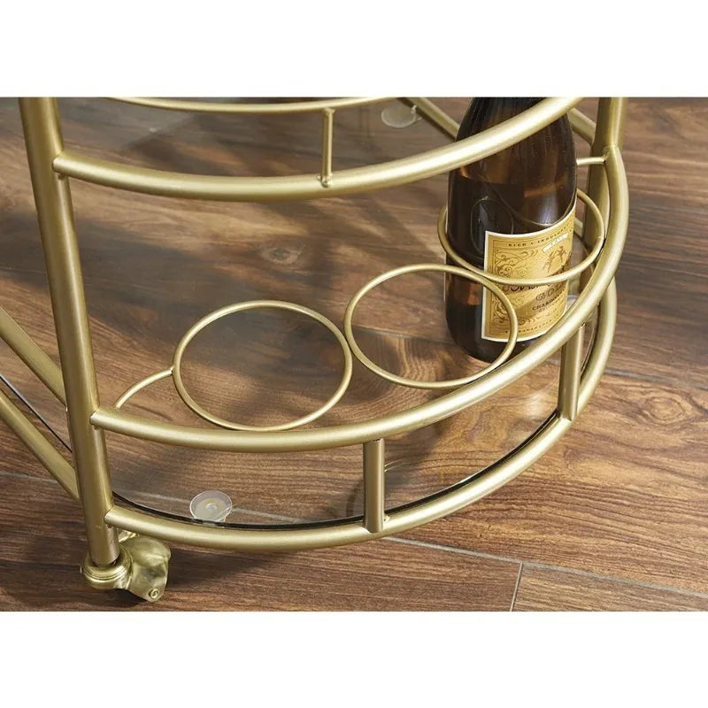 Bar Cart with Matte Gold Metal Finish, 2-Tiers