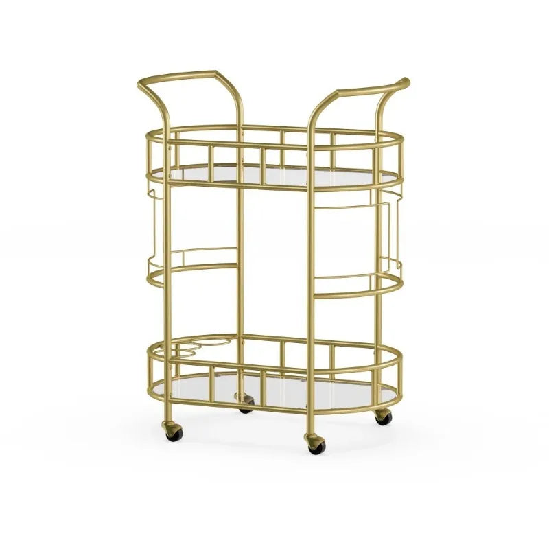 Bar Cart with Matte Gold Metal Finish, 2-Tiers