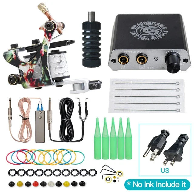 Beginner Complete Tattoo Kit Machines Gun Black Ink