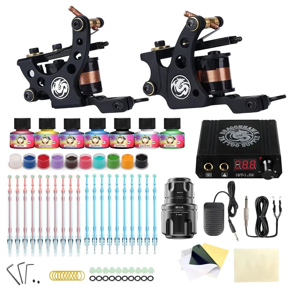 Beginner Complete Tattoo Kit Machines Gun Black Ink