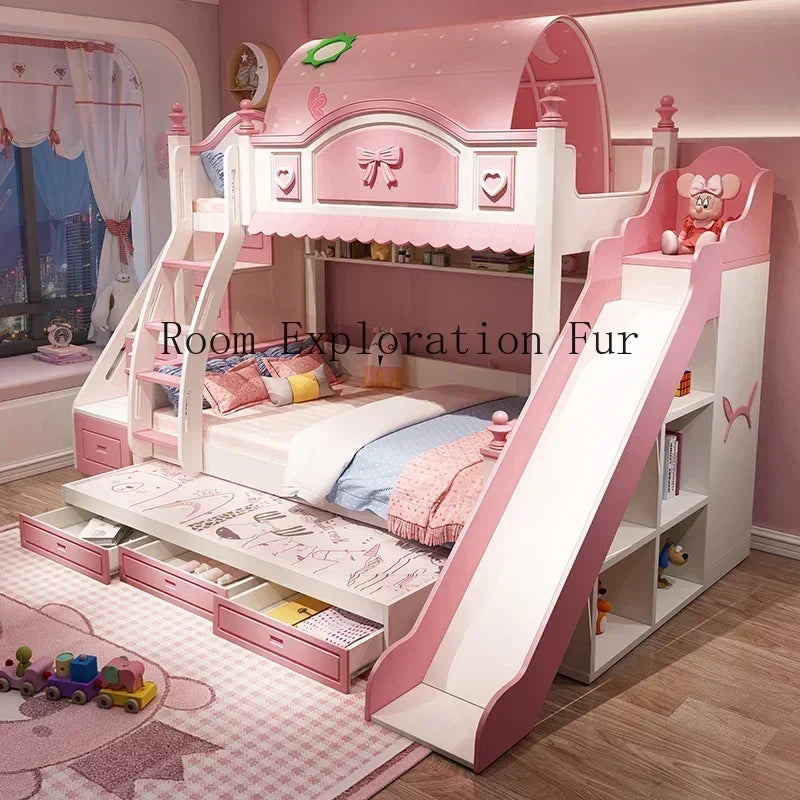 Bilayer Princess Children Beds Split Slide Up And