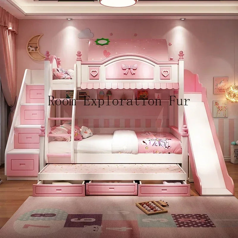 Bilayer Princess Children Beds Split Slide Up And