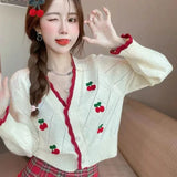 Biyaby Autumn Sweet Cherry Knit Cardigans Women 2023