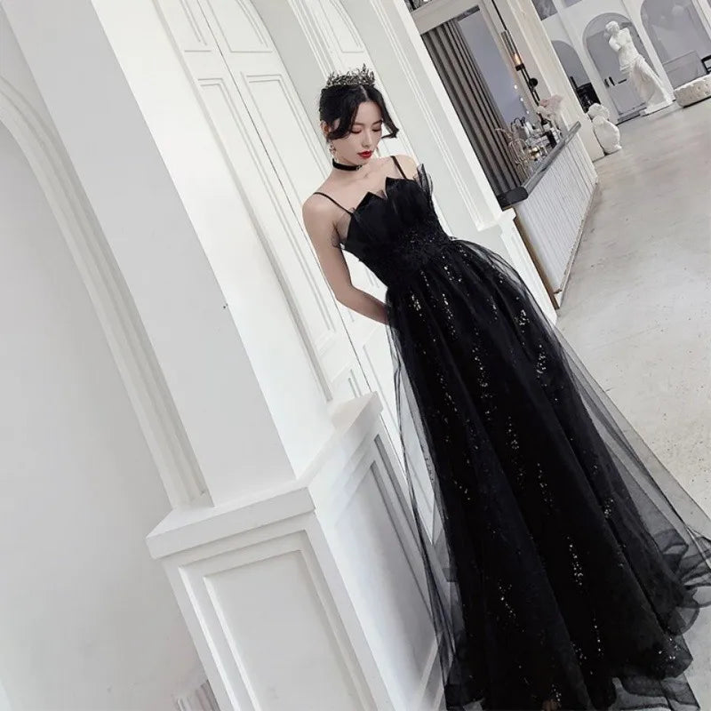 Black long sweat sequined lady girl women princess