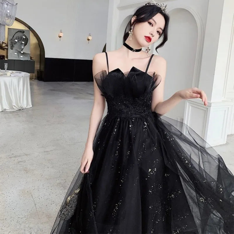 Black long sweat sequined lady girl women princess