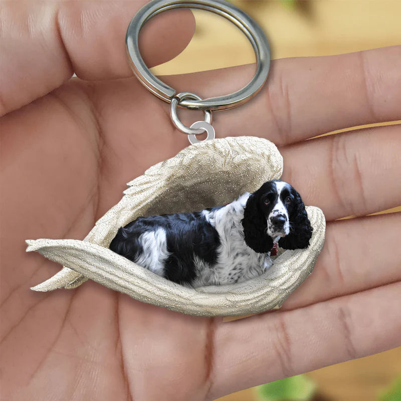 Sleeping Angel Acrylic Keychain Black and White English