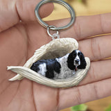 Sleeping Angel Acrylic Keychain Black and White English