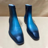 Blue Polished Men's Chelsea Ankle Boots Small Square