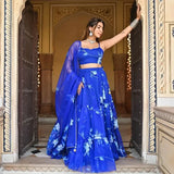 Blue Print Lehenga Choli Strap Blouse Flower Print