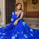 Blue Print Lehenga Choli Strap Blouse Flower Print