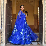 Blue Print Lehenga Choli Strap Blouse Flower Print