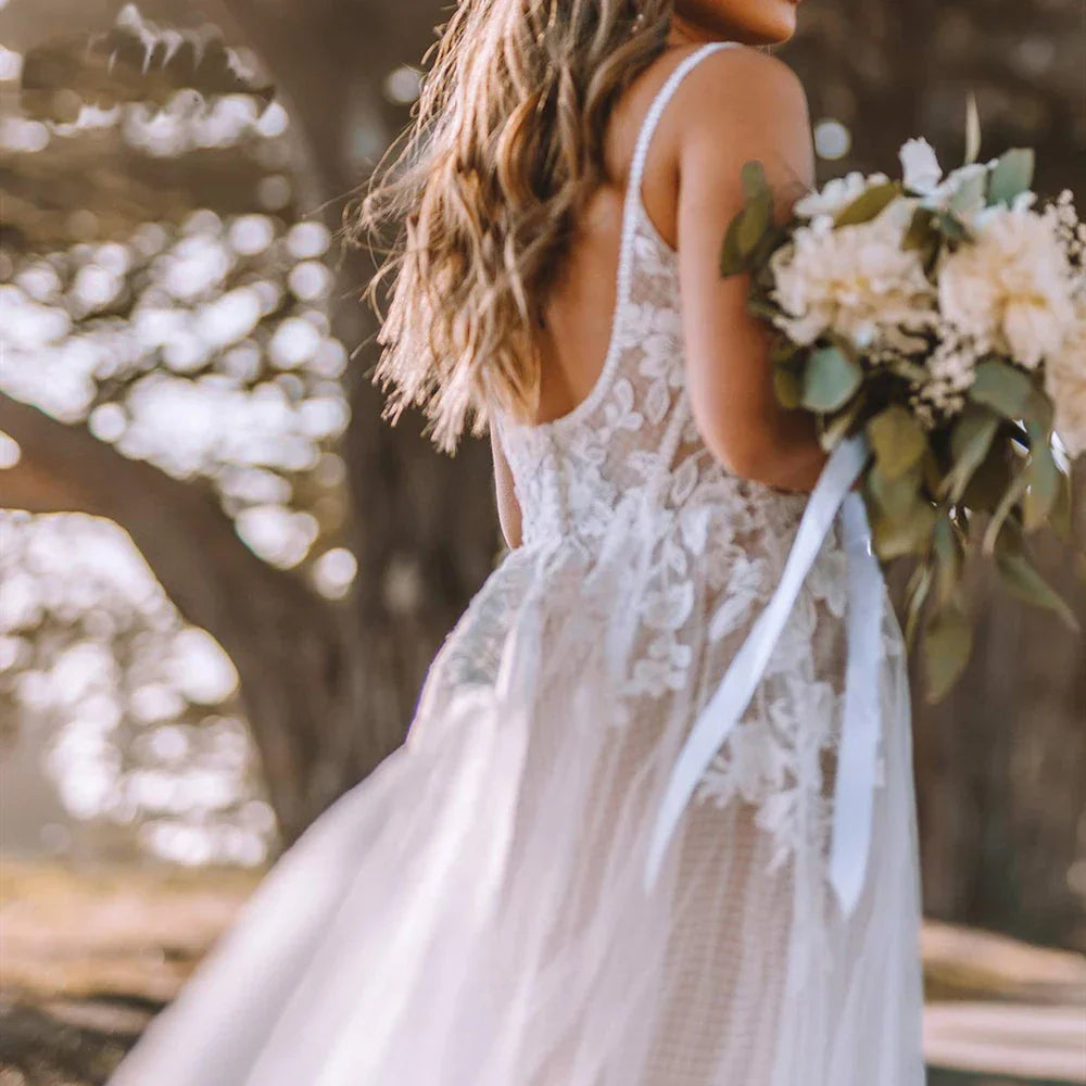Boho Aline 2023 Wedding Dresses Spaghetti Straps Lace