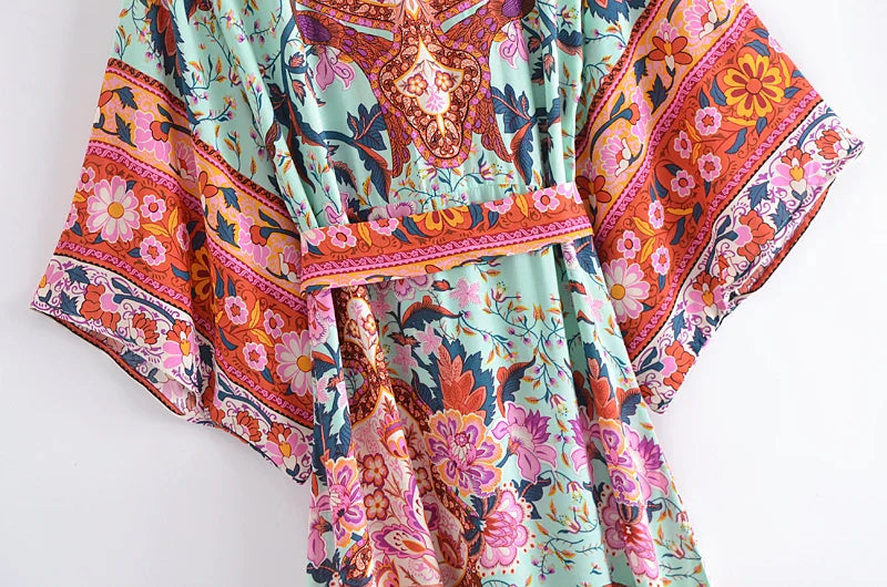 Boho Queens Women Green Peacock Floral Print Bat