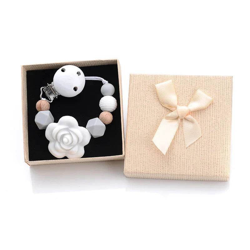 Boxed Personalized Name Baby Nipple Clips Silicone Beaded