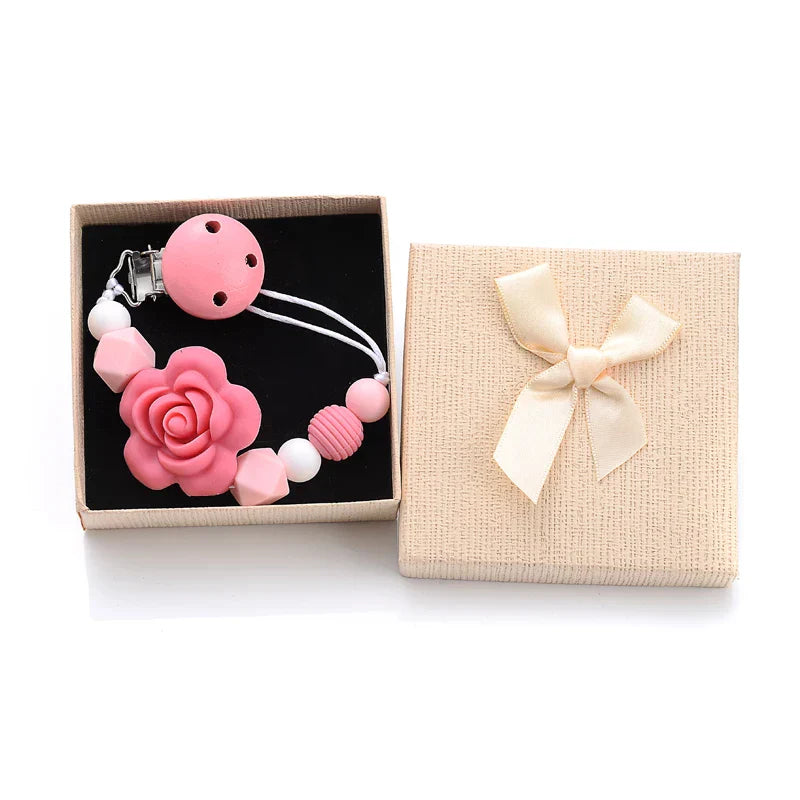 Boxed Personalized Name Baby Nipple Clips Silicone Beaded