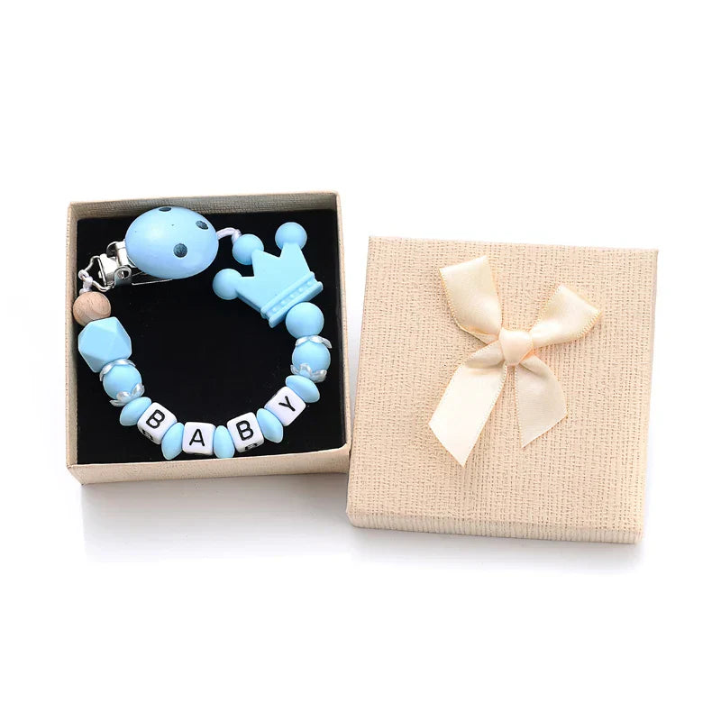 Boxed Personalized Name Baby Nipple Clips Silicone Beaded