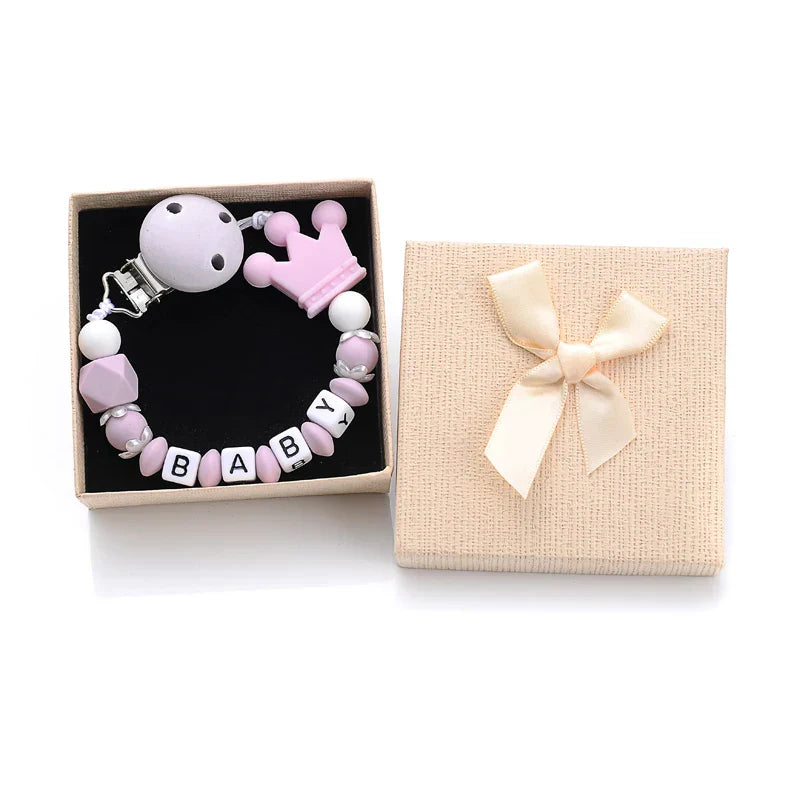 Boxed Personalized Name Baby Nipple Clips Silicone Beaded