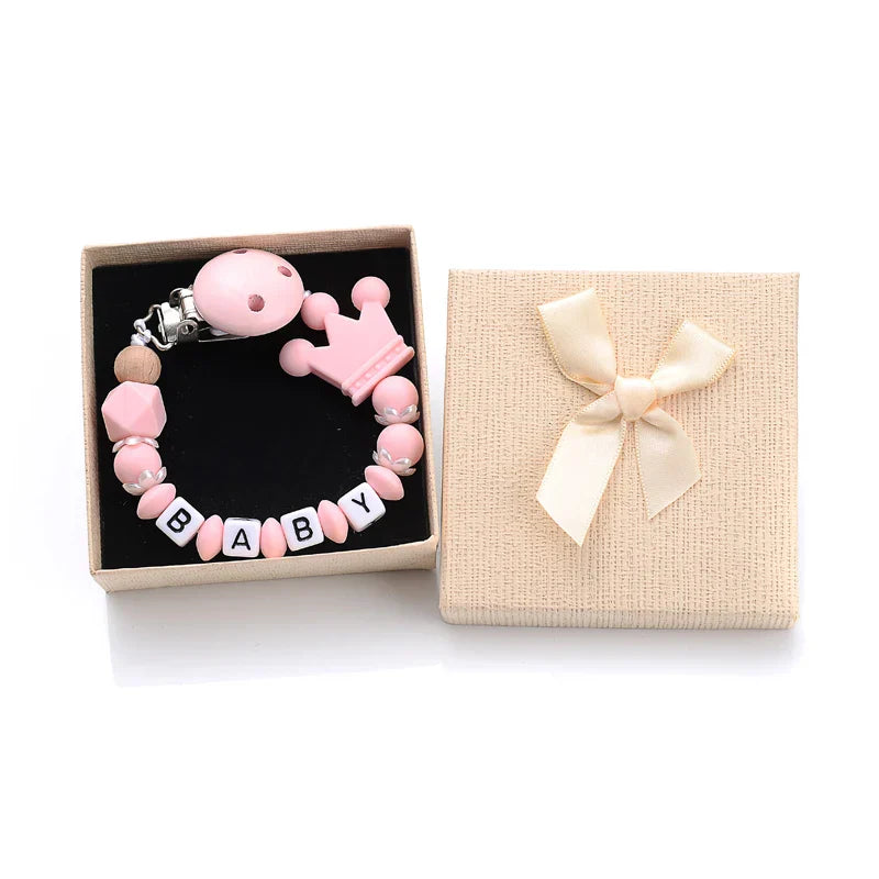 Boxed Personalized Name Baby Nipple Clips Silicone Beaded