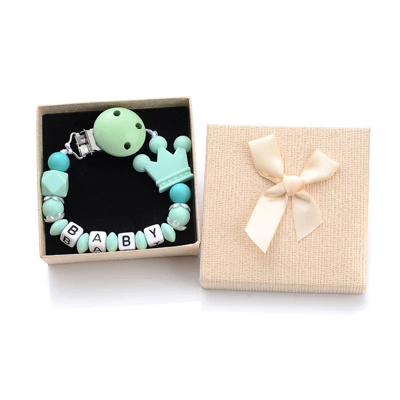 Boxed Personalized Name Baby Nipple Clips Silicone Beaded