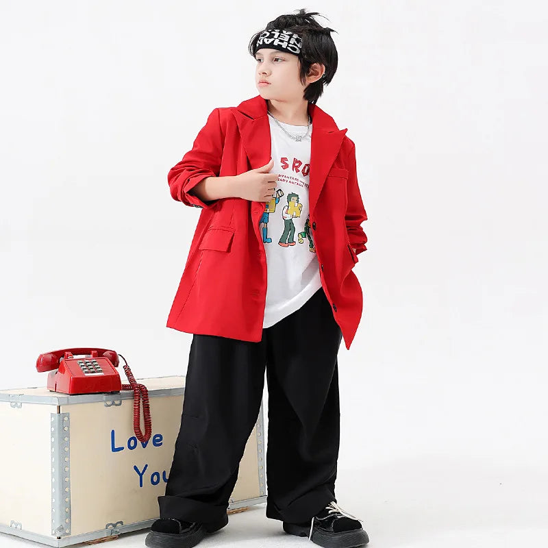 Boys Clothes Kpop Jazz Modern Dance Costume Red