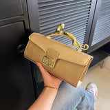 Brand Handbags For Women Metal Handle Black Leather