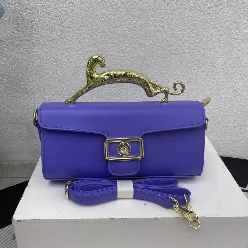 Brand Handbags For Women Metal Handle Black Leather