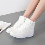 Brand Womens Breathable High Top Skateboard Shoes Casual Non-slip Sport Shoes Ladies Platform Hidden Increasing Leather Sneakers