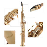 Brass Straight Soprano Saxophone Bb BFlat Woodwind Instrument