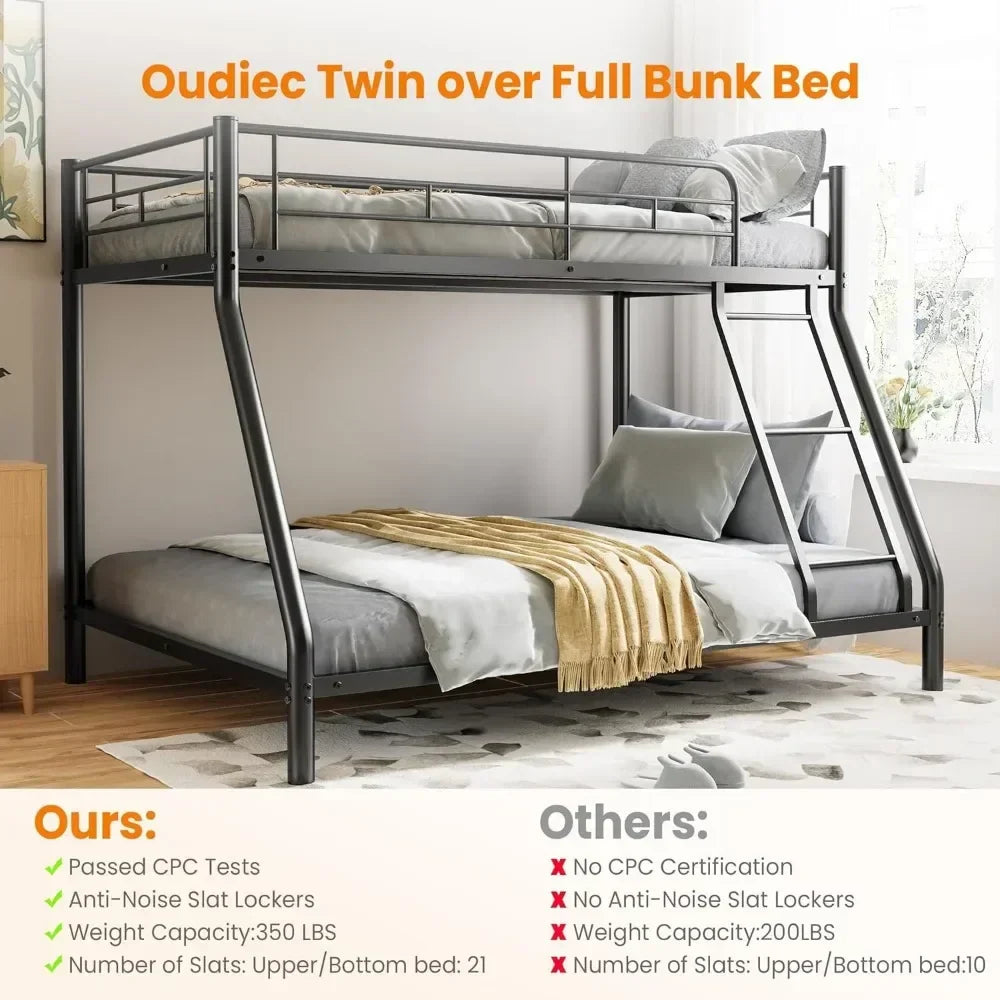 Bunk Bed with Ladder and Safety Railing, Suitable