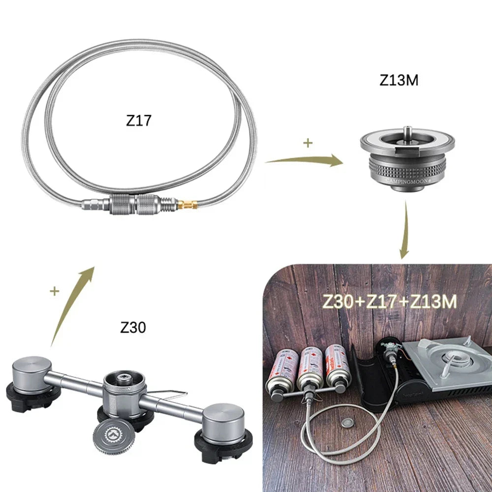 CAMPINGMOON 3In 1 Butane Adapter Extension Hose Split