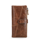 CONTACT'S Genuine Crazy Horse Cowhide Leather Men Wallets Fashion Purse With Card Holder Vintage Long Wallet Clutch Wrist Bag
