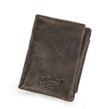 CONTACT'S Genuine Crazy Horse Leather Men Wallets Vintage Trifold Wallet Zip Coin Pocket Purse Cowhide Leather Wallet For Mens