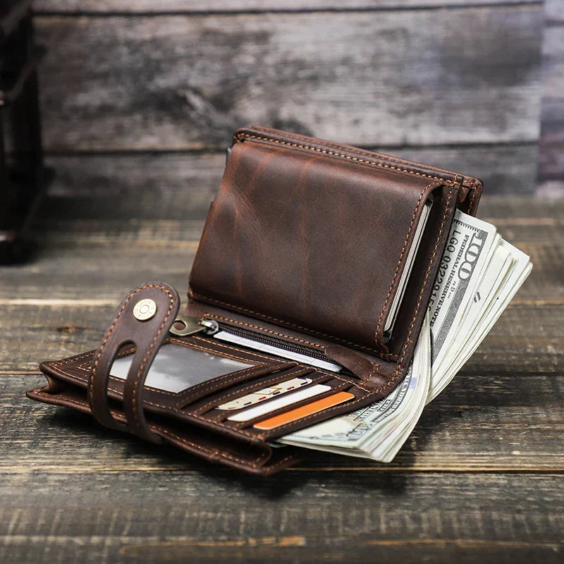 CONTACT'S Genuine Leather AirTag Wallets for Men RFID Aluminum Card Holder Metal Wallets Zip Coin Purse Money Clip Men's Wallets