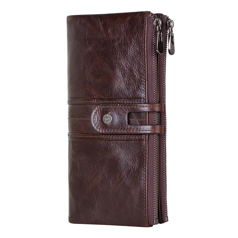 CONTACT'S Genuine Leather Long Wallets for Men Vintage Card Holder Coin Purses Money Clips Phone Pocket Male Name Engrave Wallet