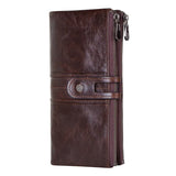 CONTACT'S Genuine Leather Long Wallets for Men Vintage Card Holder Coin Purses Money Clips Phone Pocket Male Name Engrave Wallet