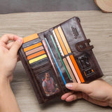 CONTACT'S Genuine Leather Long Wallets for Men Vintage Card Holder Coin Purses Money Clips Phone Pocket Male Name Engrave Wallet