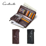 CONTACT'S Genuine Leather Long Wallets for Men Vintage Card Holder Coin Purses Money Clips Phone Pocket Male Name Engrave Wallet