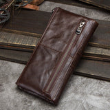 CONTACT'S Genuine Leather Long Wallets for Men Vintage Card Holder Coin Purses Money Clips Phone Pocket Male Name Engrave Wallet