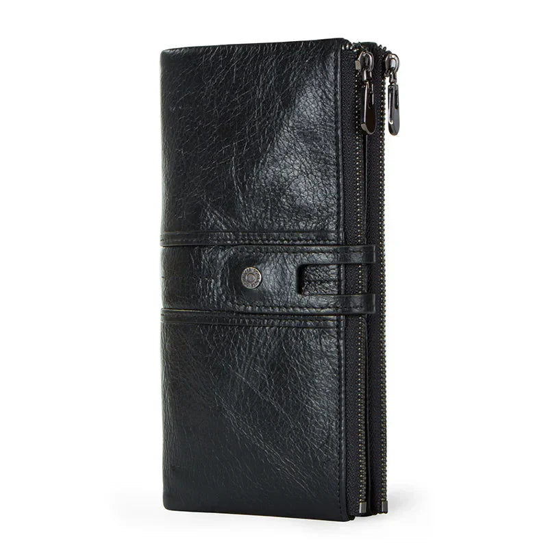 CONTACT'S Genuine Leather Long Wallets for Men Vintage Card Holder Coin Purses Money Clips Phone Pocket Male Name Engrave Wallet