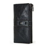 CONTACT'S Genuine Leather Long Wallets for Men Vintage Card Holder Coin Purses Money Clips Phone Pocket Male Name Engrave Wallet