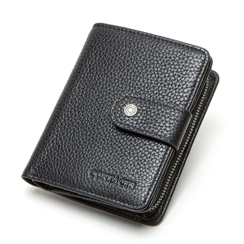 CONTACT'S Genuine Leather RFID Vintage Wallet Men With Coin Pocket Short Wallets Small Zipper Walet With Card Holders Man Purse