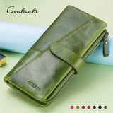 CONTACT'S Genuine Leather Wallets for Women Long Fashion Women's Purses Card Holders Female Bag Zip Coin Purses Women's Wallets