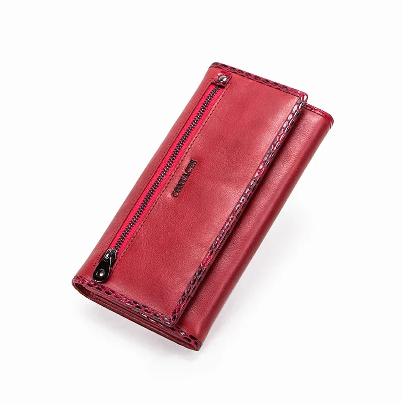 CONTACT'S Genuine Leather Women Wallet Long Fashion Purse Snake Pattern 2 Styles Big Capacity Phone Bag Coin Pocket Card Holder