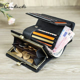 CONTACT'S Kiss Lock Wallets for Women RFID Genuine Leather Metal Frame Card Holders Coin Purses Luxury Designer Female Handbags