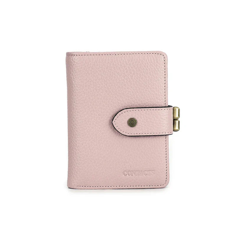 CONTACT'S Kiss Lock Wallets for Women RFID Genuine Leather Metal Frame Card Holders Coin Purses Luxury Designer Female Handbags