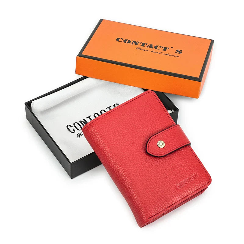 CONTACT'S Kiss Lock Wallets for Women RFID Genuine Leather Metal Frame Card Holders Coin Purses Luxury Designer Female Handbags