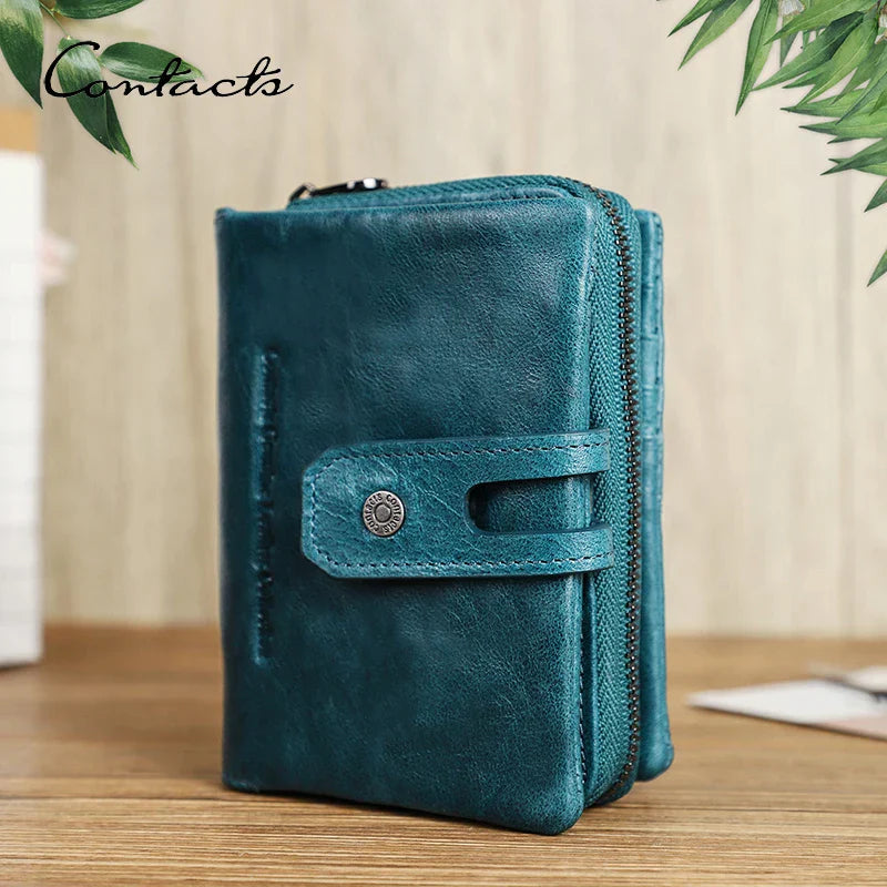 CONTACT'S Wallets for Women Genuine Leather Short Bifold Fashion Women's Purses Card Holders Coin Purse Female Bags Women Wallet