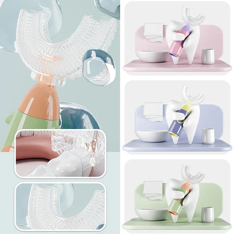 Cartoon Handheld 360 Degree U-shaped Baby Toothbrushes Soft