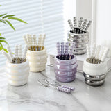 Ceramic Fruit Fork Organizer Desktop Kitchen Storage Stainless